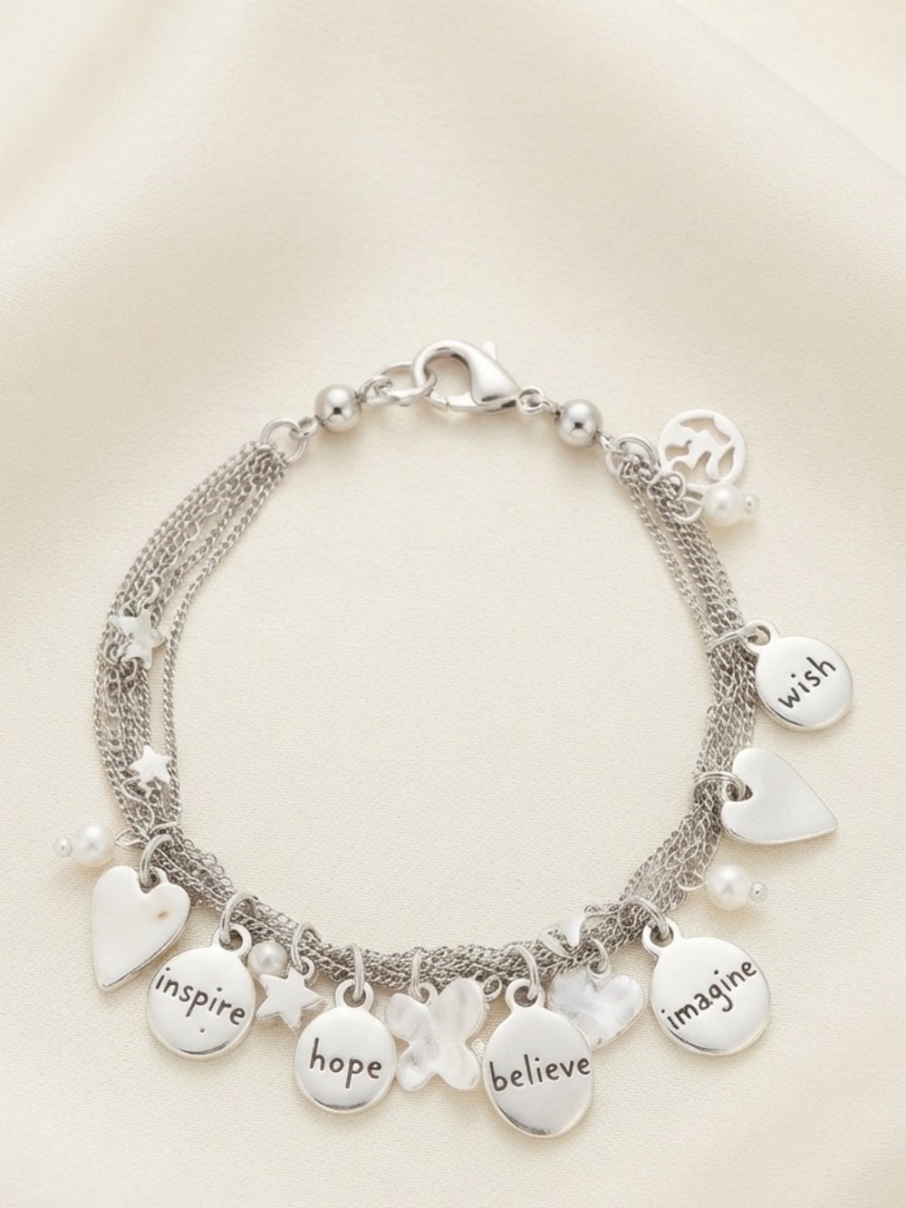 Silver 'Inspire Hope Believe Imagine' Charm Bracelet